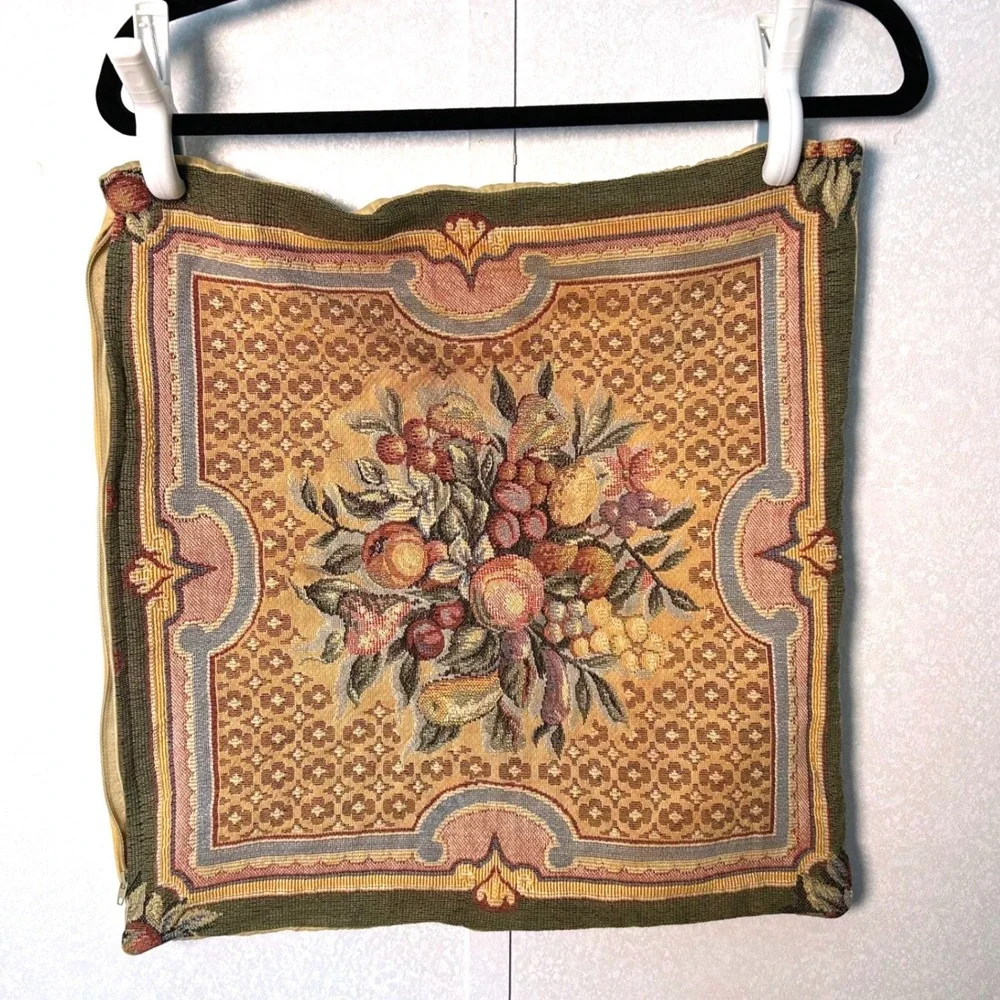 J.Pansu Vintage French Tapestry Pillow cover sham gold fruit bouquet 100% cotton
